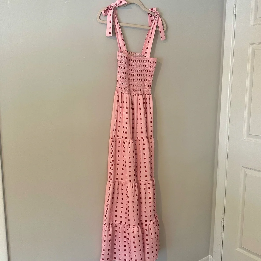 Pink Smocked Tie Strap Maxi Dress – Tiered Cottagecore Summer Dress - Picture 4 of 5